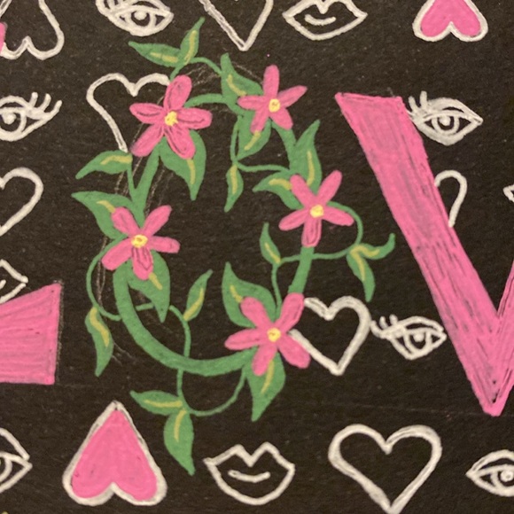 Unframed Original Art You Are Loved Word Art Drawing Illustration Hearts Lips - Picture 5 of 5